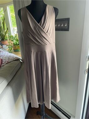 Lands' End Sleeveless Wrap-Style Midi Dress in Taupe NWOT